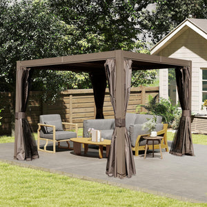 English Elm 10x10 Adjustable Louvered Pergola with Dual Tilt Roof, Integrated Gutter, Durable Aluminum Frame Brown W1859S00127