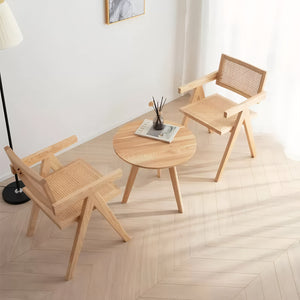 English Elm Modern Rattan Back Dining Chairs Set of 2 Solid Wood Frame Mid-century Seating W3101P414156
