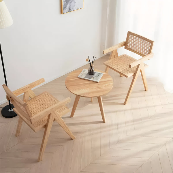 English Elm Modern Rattan Back Dining Chairs Set of 2 Solid Wood Frame Mid-century Seating W3101P414156