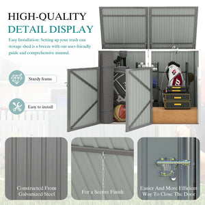 English Elm Garbage Bin Shed Galvanized Steel Enclosure for Two Cans Outdoor Weather Resistant Light Gray W1598P357715
