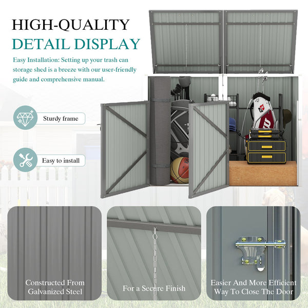 English Elm Garbage Bin Shed Galvanized Steel Enclosure for Two Cans Outdoor Weather Resistant Light Gray W1598P357715