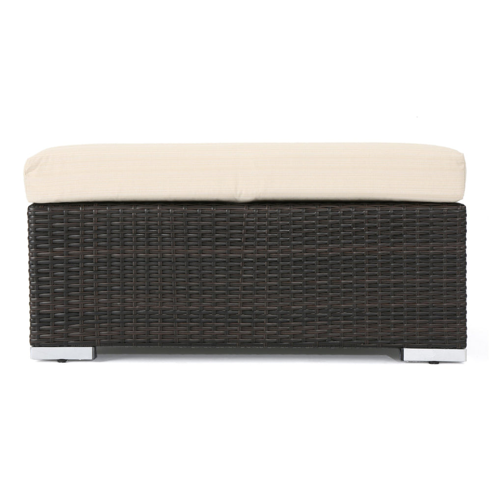 English Elm Christopher Knight Home® - SANTA SANTA ROSA Ottoman with Water-Resistant Cushion, Aluminum Frame, Faux Rattan Outdoor Seating Multi 57546.00ALUMBRN