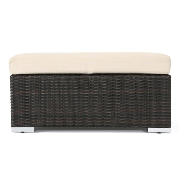 English Elm Christopher Knight Home® - SANTA SANTA ROSA Ottoman with Water-Resistant Cushion, Aluminum Frame, Faux Rattan Outdoor Seating Multi 57546.00ALUMBRN