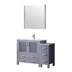English Elm Dark Grey Single Bath Vanity Set With Ceramic Top, Faucet, Mirror & Side Cabinet For Stylish Storage B2731S01367