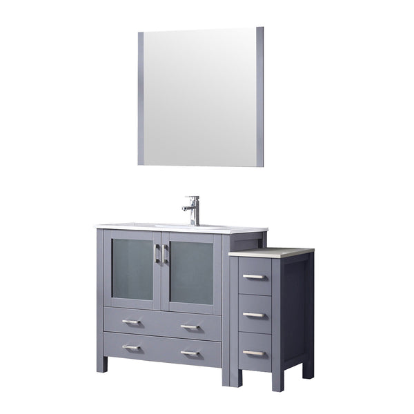 English Elm Dark Grey Single Bath Vanity Set With Ceramic Top, Faucet, Mirror & Side Cabinet For Stylish Storage B2731S01367