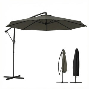 English Elm Large Offset Cantilever Patio Umbrella with 360 Rotation Tilt and Uv Protection Tan T3971P466760
