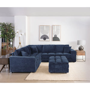 English Elm Azure Corduroy Modular Sectional Sofa Retro Tufted Five Piece L-shape Lounge B062S01408