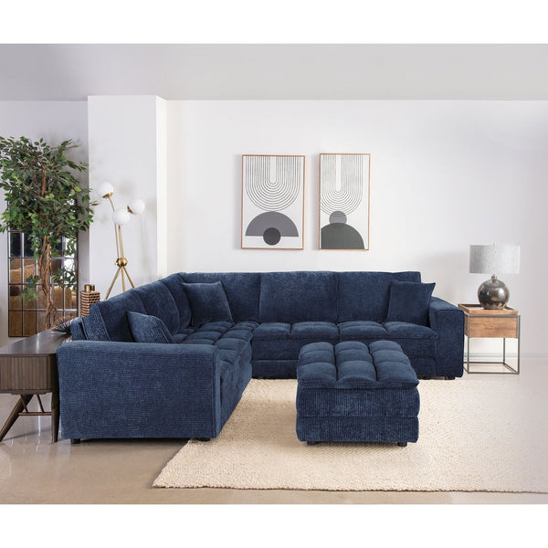 English Elm Azure Corduroy Modular Sectional Sofa Retro Tufted Five Piece L-shape Lounge B062S01408