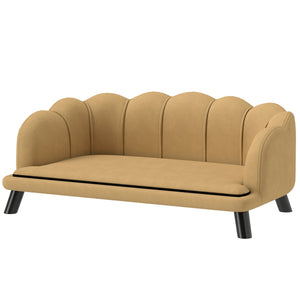 English Elm Coffee Velvet Pet Sofa with Pearl Backrest Birch Legs and Washable Cushion Cover T3971P433923