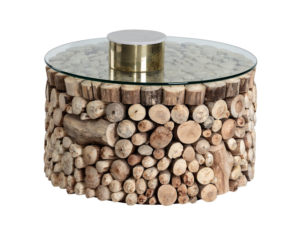 Sunpan Bickford Handcrafted Driftwood Side Table with 8mm Tempered Glass Top – Unique Rustic Charm