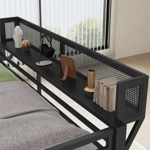 English Elm Queen Over Queen Metal Bunk Bed With Sturdy Ladder, Storage Shelf & Stylish Black Finish For Teens W2580S00043-GIGA
