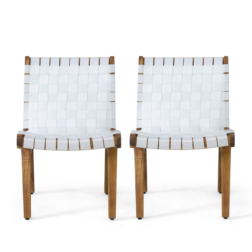 English Elm Outdoor Acacia Hardwood 3 Piece Patio Set with Woven Rope Strap Lounge Chairs 70913.00WHI