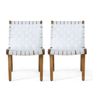 English Elm Outdoor Acacia Hardwood 3 Piece Patio Set with Woven Rope Strap Lounge Chairs 70913.00WHI