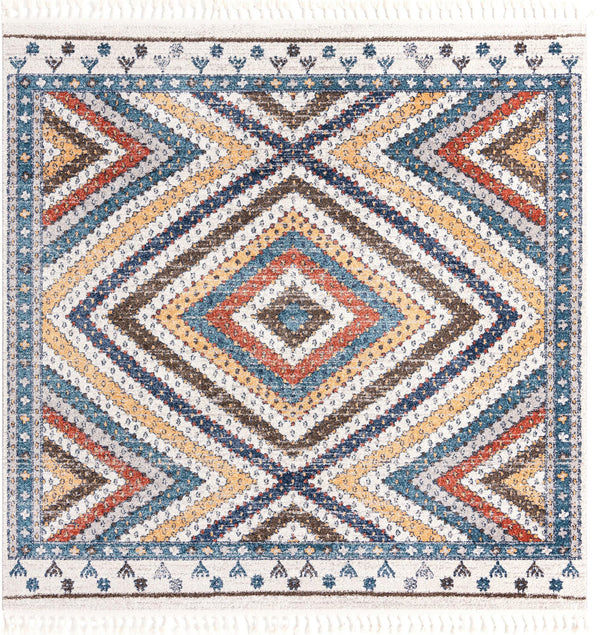 Unique Loom Aramis Rio Machine Made Tribal Rug Blue, Light Blue/Ivory/Light Brown/Terracotta 7' 10" x 7' 10"
