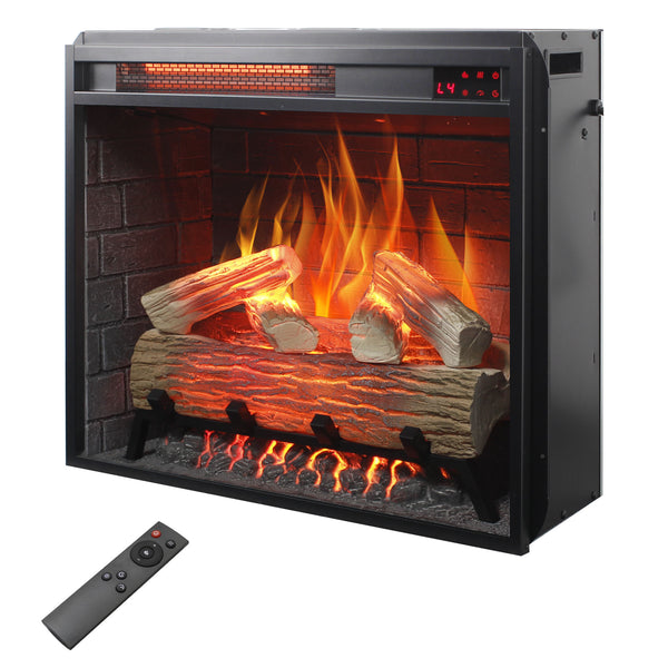 English Elm 23 Inch Infrared Quartz Electric Fireplace Insert with Log Set and Realistic Flame Effect W1769P263642