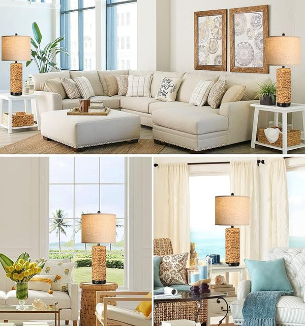 English Elm Tall Resin Farmhouse Lamp Pair Dimmable 3 Color Modes for Bedroom or Living Room W3355P427433