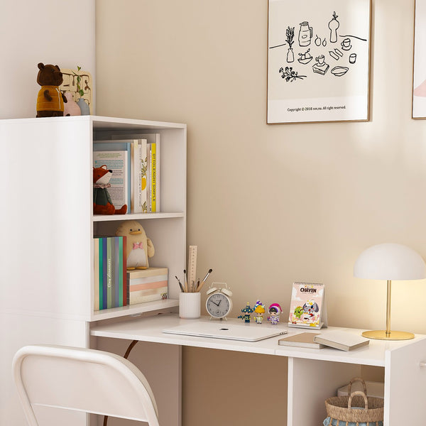 English Elm Stretchable expandable office desk with magnetic fold, lockable casters, adjustable shelves for storage and space-saving White W509P355680
