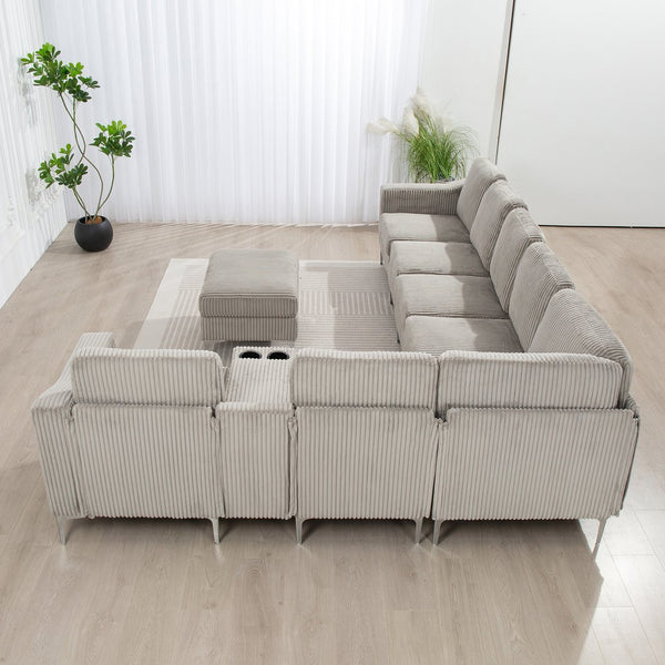 English Elm Convertible Sectional Sofa With Storage Ottoman, Usb Ports & Cupholders For Modern Living Rooms W3098S00033
