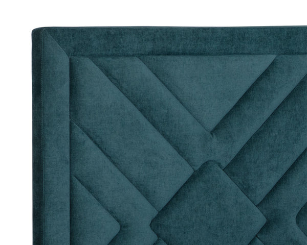 Sunpan Elizio Bed with Mid-Century Charm in Danny Teal Fabric and Gold Stainless Steel Legs for Luxe Style King