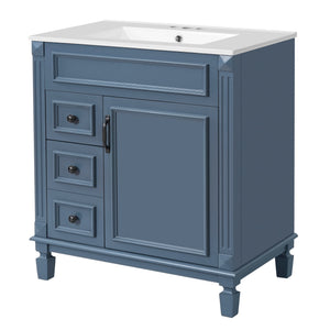 English Elm 30" Bathroom Vanity With Elegant Ceramic Sink – French-Inspired Design, Soft-Close Drawers & Storage N710P323328C