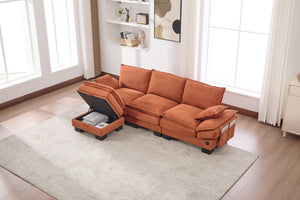 English Elm Sectional Cloud Sofa Modular Deep Seat Corduroy Upholstered Living Room Couch with Storage Orange W395S00132