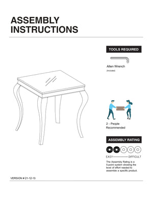 English Elm Glam Stainless Steel Coffee Table with Beveled Tempered Glass Top and Elegant Cabriole-Style Legs Silver,White 28 L x 28 W x 4 H B011S01177