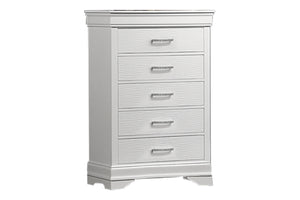 English Elm Luxury Crafted White Chest of Drawers 5-Drawer Solid Wood Accent with Diamond Handles, Spacious Storage Elegance B011P306184