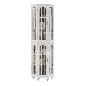 English Elm Corner Curio Cabinet with 6 Shelves, Tempered Glass Display, Built-In Lighting, Mirrored Back White W1693P216951