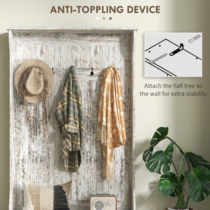 English Elm HOMCOM Entryway Hall Tree with Bench and 5 Double Hooks, Shoe Storage, Anti-Tip Mudroom Organizer White W2225P249584