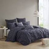 INK+IVY Masie Transitional 3 Piece Elastic Embroidered Cotton Comforter Set II10-800 Navy