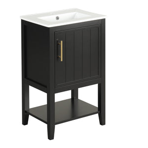 English Elm 20" Modern Bathroom Vanity with Ceramic Sink, Solid Wood MDF Build, Soft-Close Door & Shelf Black N725P220604B