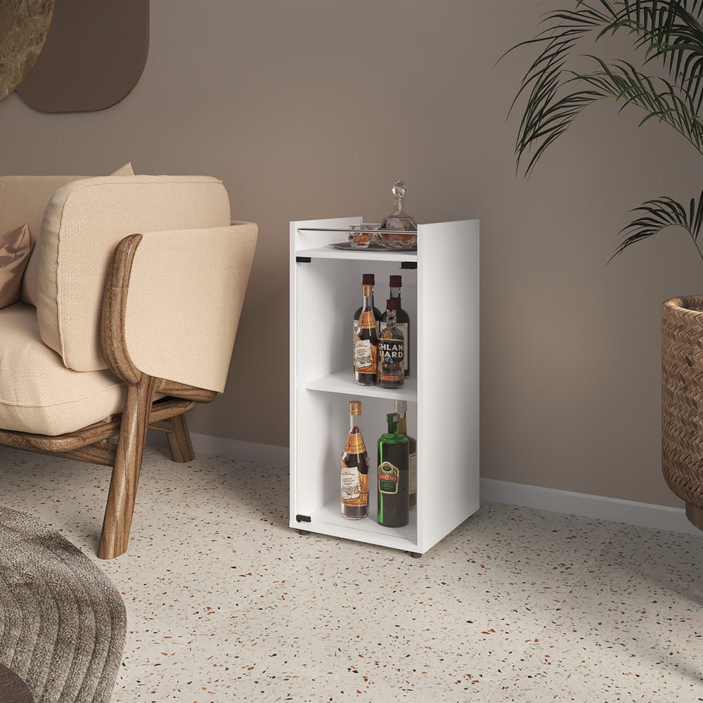 English Elm Glass Front Bar Cabinet White Melamine Finish Compact Vertical Storage for Living Spaces B128P458630