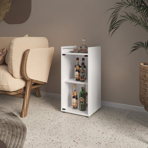 English Elm Glass Front Bar Cabinet White Melamine Finish Compact Vertical Storage for Living Spaces B128P458630