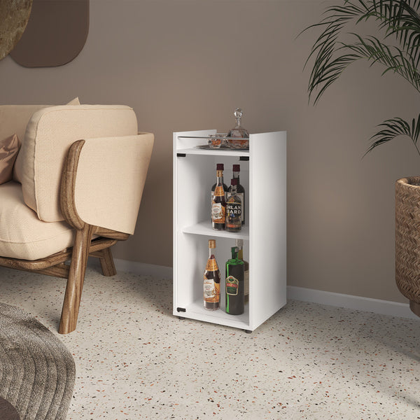English Elm Glass Front Bar Cabinet White Melamine Finish Compact Vertical Storage for Living Spaces B128P458630