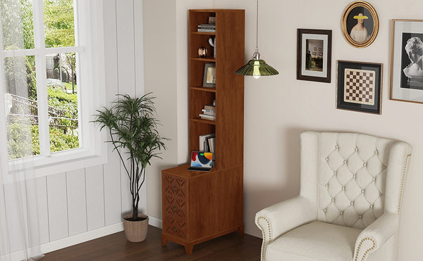 English Elm End Table With Built-In Charging, 3 Drawers & 4 Open Shelves For Smart, Organized Living Space W2593P289148