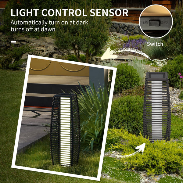 English Elm Outsunny Solar Rattan Pathway Lantern Outdoor Wicker Led Garden Light Auto Dusk Gray W2225P174045