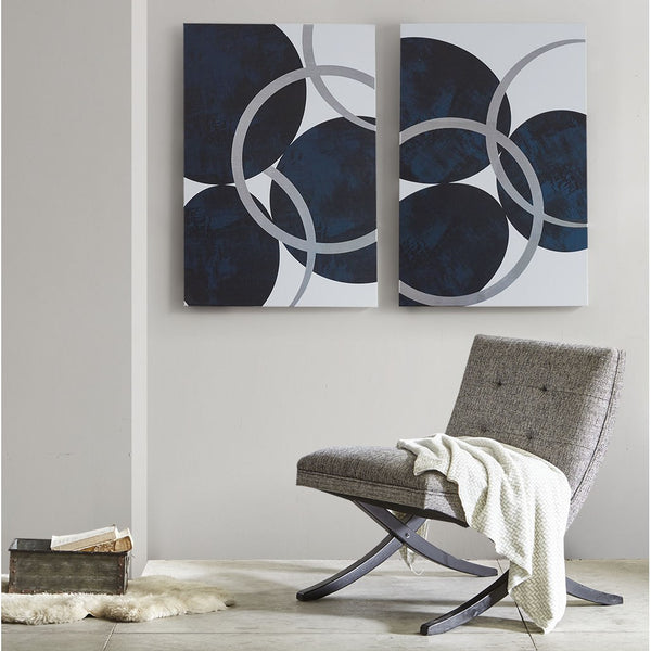JLA Home INK+IVY - Silver Abstract 2-Piece Canvas Art Set by Hutton — Deep Navy & Reflective Silver Foil, Glossy Gel Finish II95C-0142