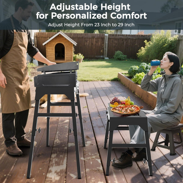 English Elm Foldable Carbon Steel Griddle Stand with Adjustable Legs and Side Shelf Outdoor Use W2181P481705