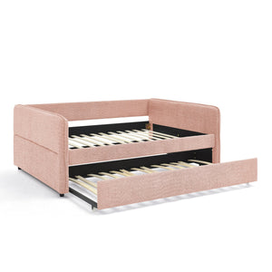 English Elm Full Size Boucle Daybed with Pop up Trundle Tufted Upholstered Sofa Sleeping Pink W1413S00175