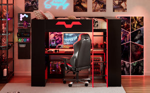 English Elm Full Size Gaming Loft Bed with Rgb Lighting Built-in Desk and Usb Charging Ports LT000275AAJ