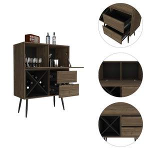 English Elm Sheffield Industrial Bar Cabinet with Eight Bottle Cubbies and Steel Legs for Home Entertaining B128S00155