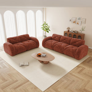 English Elm Three Seater Chenille Sofa with Ottoman Solid Wood Base Tufted Arms Living Room Red W714S01638