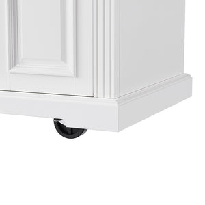 English Elm K&k Farmhouse Rolling Kitchen Island Rubberwood Drop Leaf 3 Drawers 4 Cabinet Doors White N707S195395W
