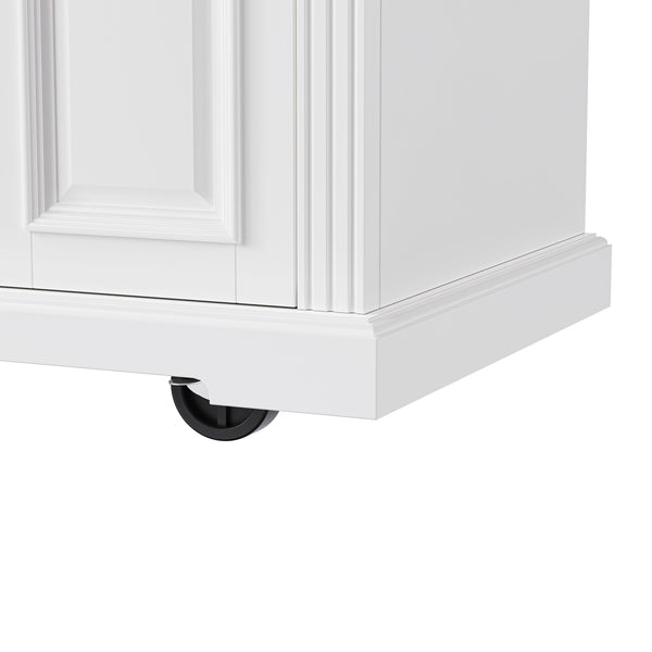 English Elm K&k Farmhouse Rolling Kitchen Island Rubberwood Drop Leaf 3 Drawers 4 Cabinet Doors White N707S195395W