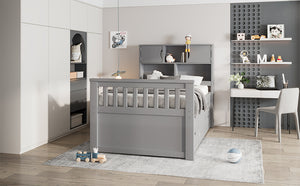 English Elm Twin Captain Platform Bed with Bookcase Headboard Four Drawers Pine Mdf Frame Gray GX001828AAE-1