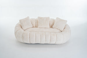 English Elm Floral-shaped Faux Fur Two Seater Sofa Sculptural Petal Design for Cozy Living Rooms Beige W2012P399200