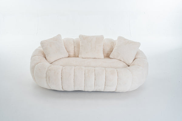 English Elm Floral-shaped Faux Fur Two Seater Sofa Sculptural Petal Design for Cozy Living Rooms Beige W2012P399200
