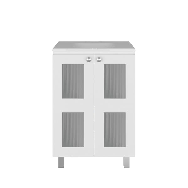 English Elm Haysi Frosted Glass Bathroom Vanity with Resin Sink and Shelved Storage Cabinet B070S00416