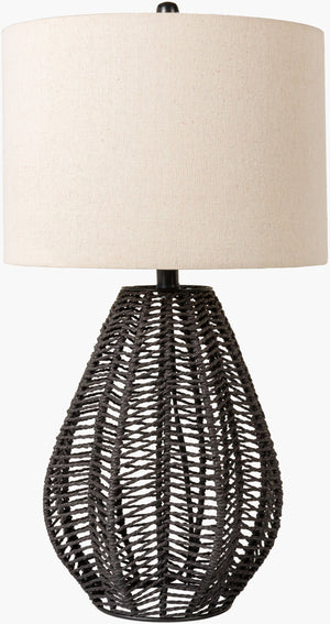 Surya Abaco Accent Table Lamp - 26" Tall Global Design With Sleek Metal Base & Beige Linen Shade For Home Decor Body, Black,Shade (Outside), Beige,Shade (Inside), White,Finial, Black,Harp, Metallic ,Nickel,Cord, Black Paper,Linen,Polyester,Iron Abc-001