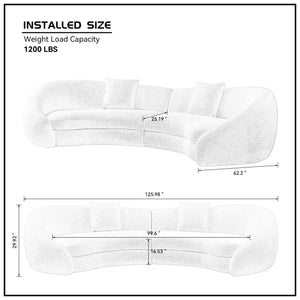English Elm 125.98" Curved Sofa with Oversized Love Heart Backrest, Beige Fleece, Deep 25.19" Seat, 2 Pillows, Luxe Comfort W3208S00014
